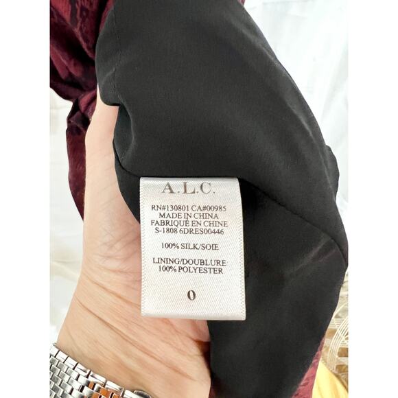 A.L.C. Tianna Snake-Print Long-Sleeve Wrap Midi Dress Burgundy Women's Size 0 - Picture 7 of 8